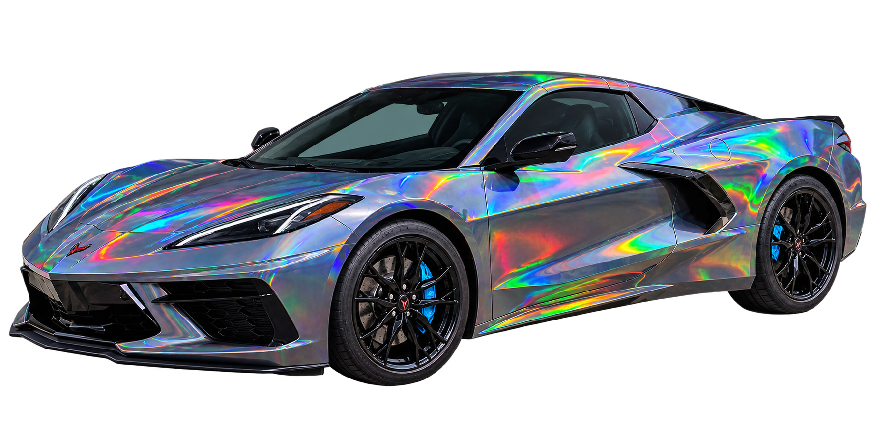 Corvette wrapped in a chrome finish